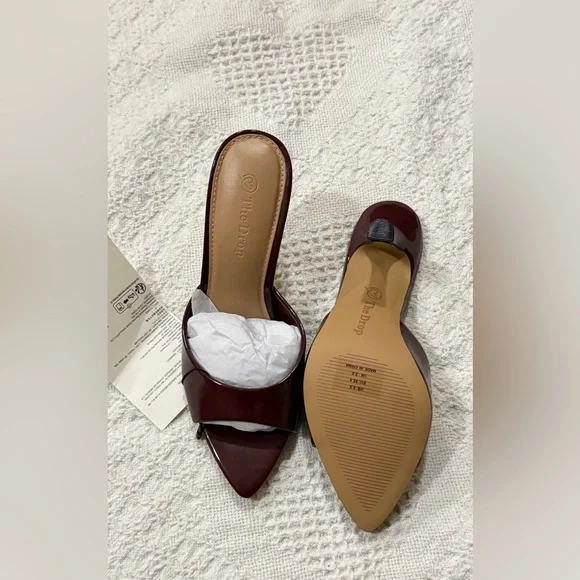 NIB Women’s The Drop Mandy Patent Mules Slipon Heels Burgundy 5.5/8.5/9.5 - Picture 7 of 8